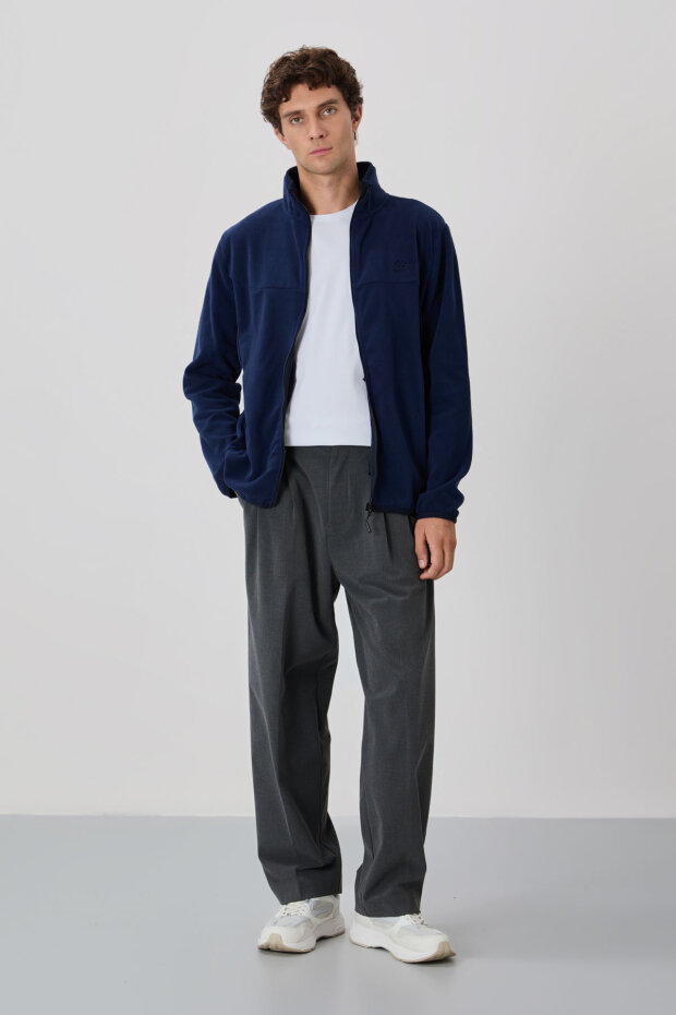 Standart Kalıp Dik Yaka 2'li Paket İndigo-Mint Yeşili Erkek Polar Sweatshirt - 87992 - 2