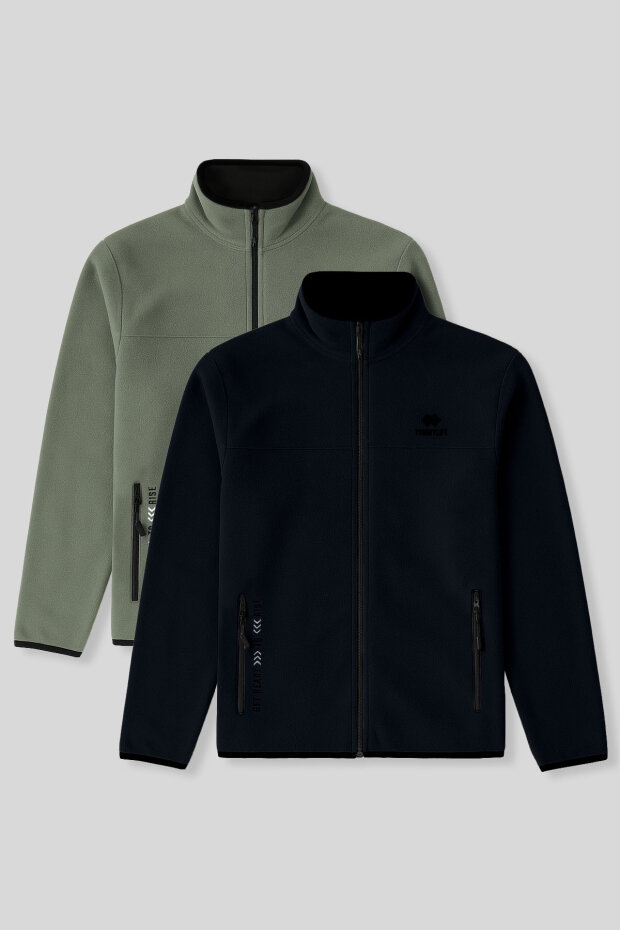 Standart Kalıp Dik Yaka 2'li Paket Lacivert-Çağla Erkek Polar Sweatshirt - 87992 - 1