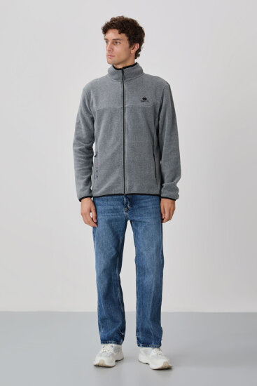 Standart Kalıp Dik Yaka 2'li Paket Lacivert-Gri Melanj Erkek Polar Sweatshirt - 87992 - TOMMYLIFE (1)