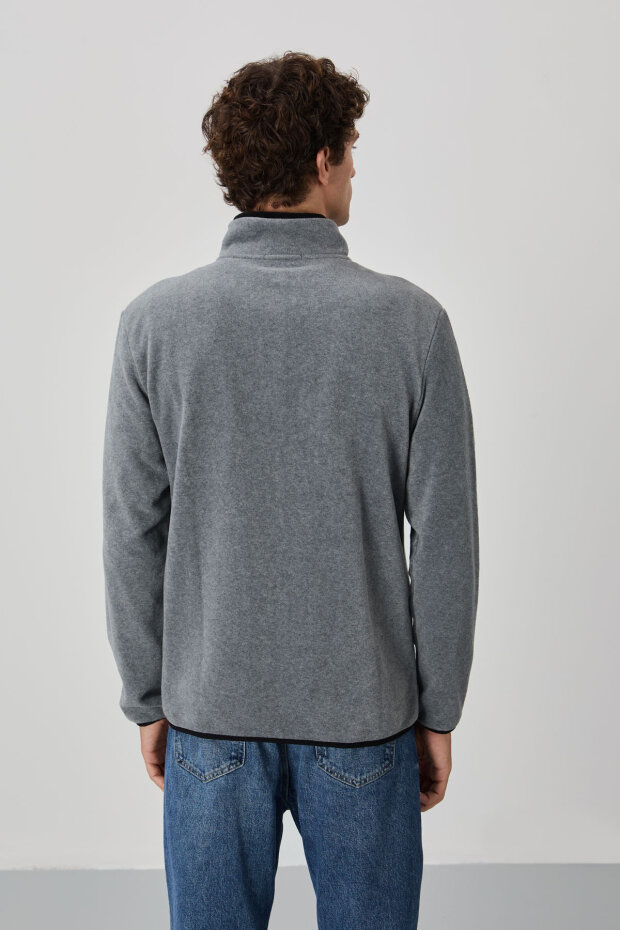 Standart Kalıp Dik Yaka 2'li Paket Lacivert-Gri Melanj Erkek Polar Sweatshirt - 87992 - 6