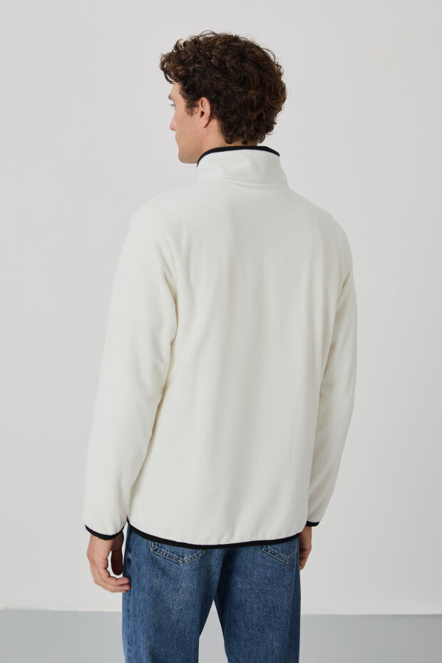 Standart Kalıp Dik Yaka 2'li Paket Petrol-Ekru Erkek Polar Sweatshirt - 87992 - 6