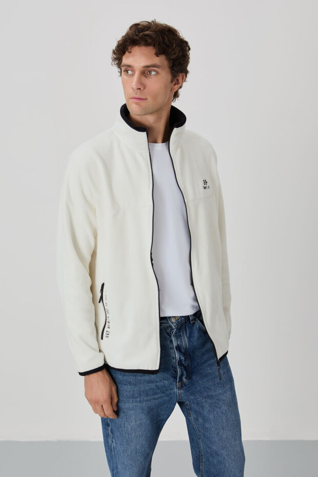 Standart Kalıp Dik Yaka 2'li Paket Petrol-Ekru Erkek Polar Sweatshirt - 87992 - 4