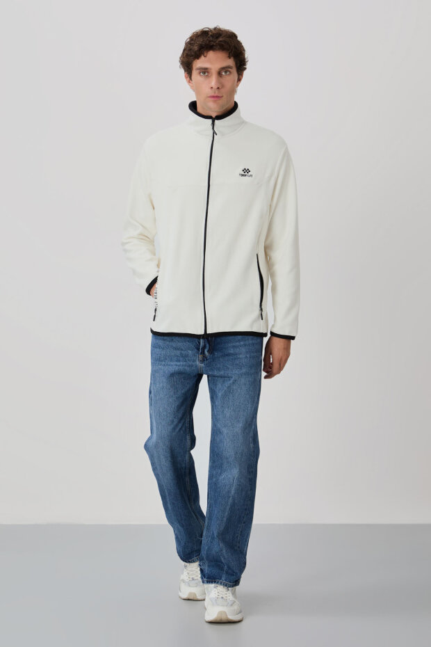 Standart Kalıp Dik Yaka 2'li Paket Petrol-Ekru Erkek Polar Sweatshirt - 87992 - 2