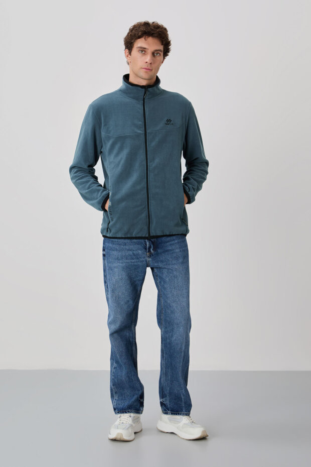 Standart Kalıp Dik Yaka 2'li Paket Petrol-Ekru Erkek Polar Sweatshirt - 87992 - 5