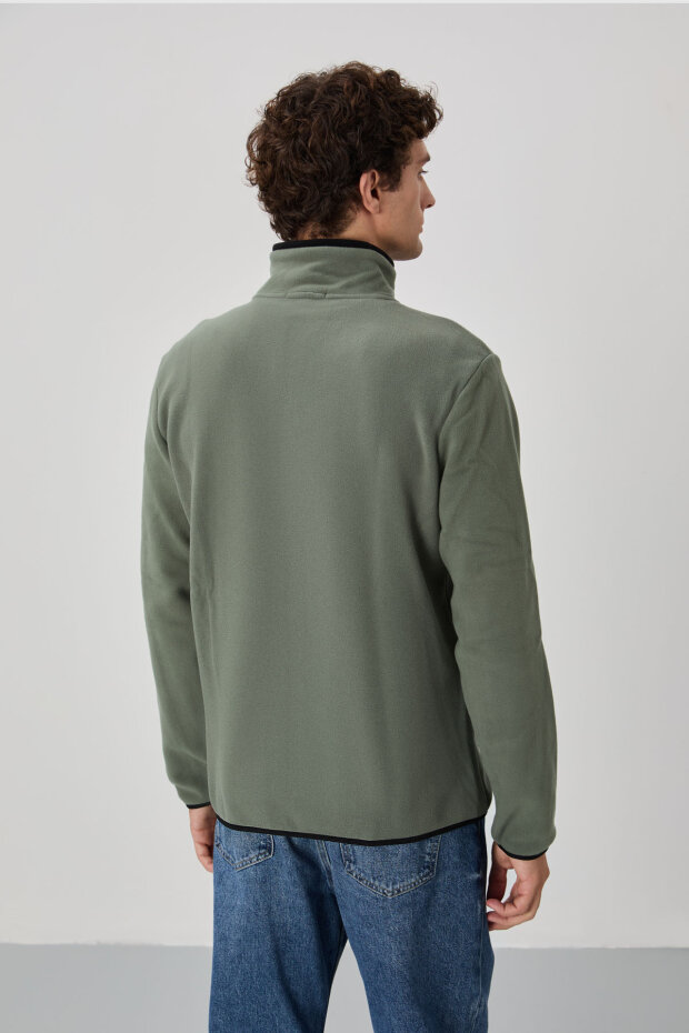 Standart Kalıp Dik Yaka 2'li Paket Siyah-Çağla Erkek Polar Sweatshirt - 87992 - 5