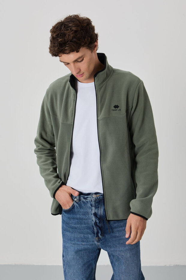 Standart Kalıp Dik Yaka 2'li Paket Siyah-Çağla Erkek Polar Sweatshirt - 87992 - 3