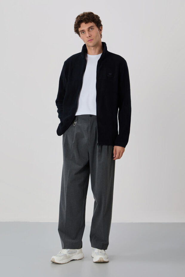 Standart Kalıp Dik Yaka 2'li Paket Siyah-Gri Melanj Erkek Polar Sweatshirt - 87992 - 3