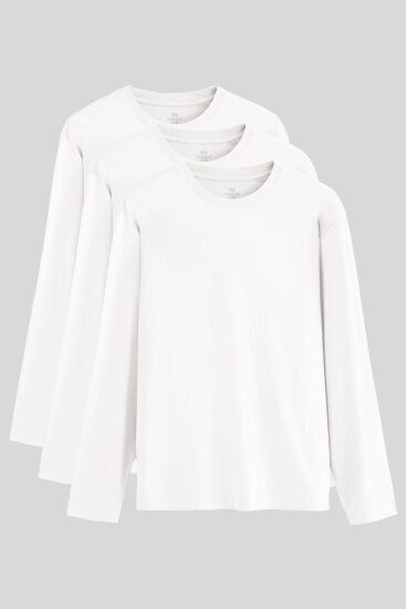 Standart Fit Basic O Yaka 3'lü Paket Beyaz Erkek T-Shirt 87997 