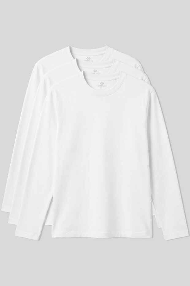 Standart Fit Basic O Yaka 3'lü Paket Beyaz Erkek T-Shirt 87997 - 1