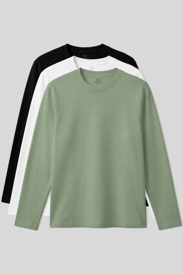 Standart Fit Basic O Yaka 3'lü Paket Siyah-Beyaz-Kaktüs Erkek T-Shirt 87997 