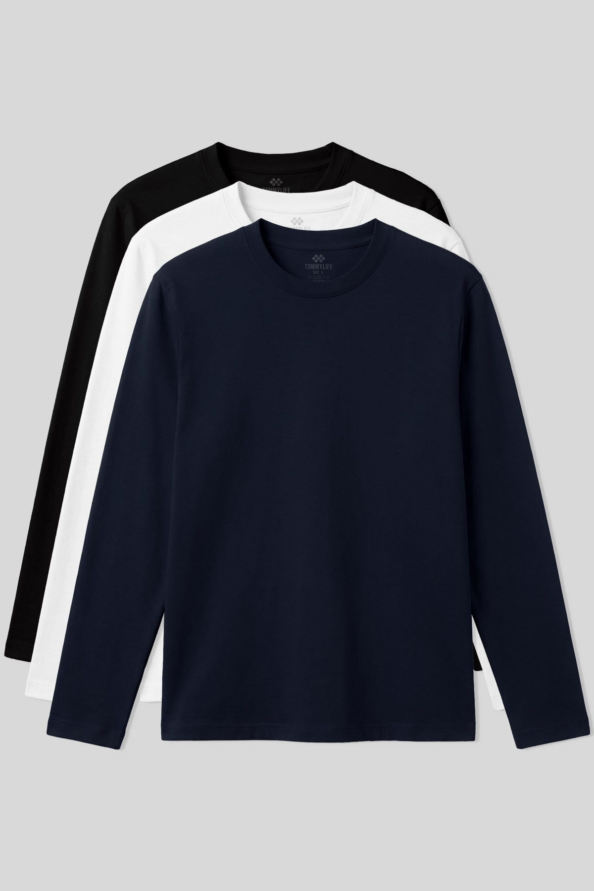 Standart Fit Basic O Yaka 3'lü Paket Siyah-Beyaz-Lacivert Erkek T-Shirt 87997 - TOMMYLIFE