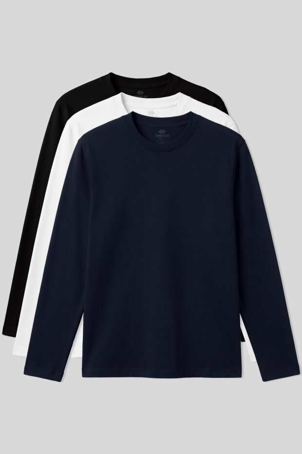 Standart Fit Basic O Yaka 3'lü Paket Siyah-Beyaz-Lacivert Erkek T-Shirt 87997 - 1