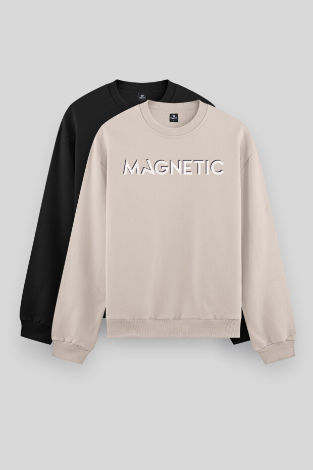 Rahat Form O Yaka 2'li Paket Siyah-Camel Erkek Sweatshirt - 88020 - 1