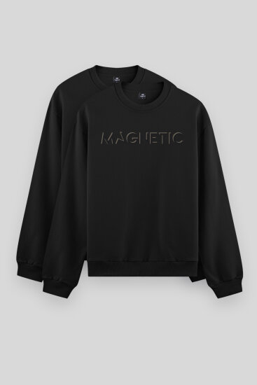 Rahat Form O Yaka 2'li Paket Siyah Erkek Sweatshirt - 88020 