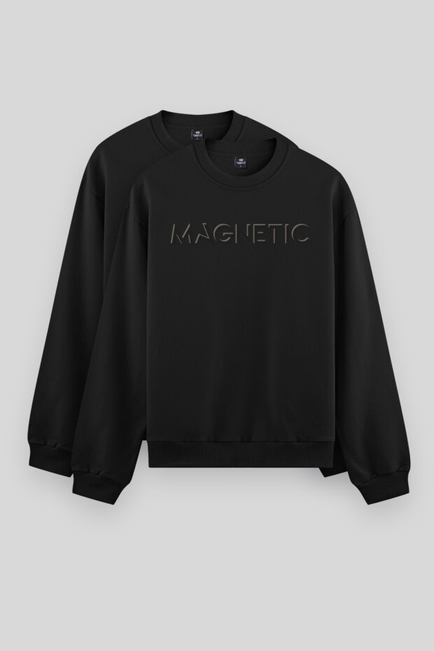 Rahat Form O Yaka 2'li Paket Siyah Erkek Sweatshirt - 88020 - 1