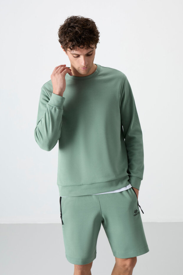 Standart Fit Basic O Yaka 2'li Paket Açık Yeşil-Bej Erkek Sweatshirt - 88053 - 2