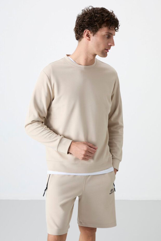 Standart Fit Basic O Yaka 3'lü Paket Siyah-Açık Yeşil-Bej Erkek Sweatshirt - 88053 - 3