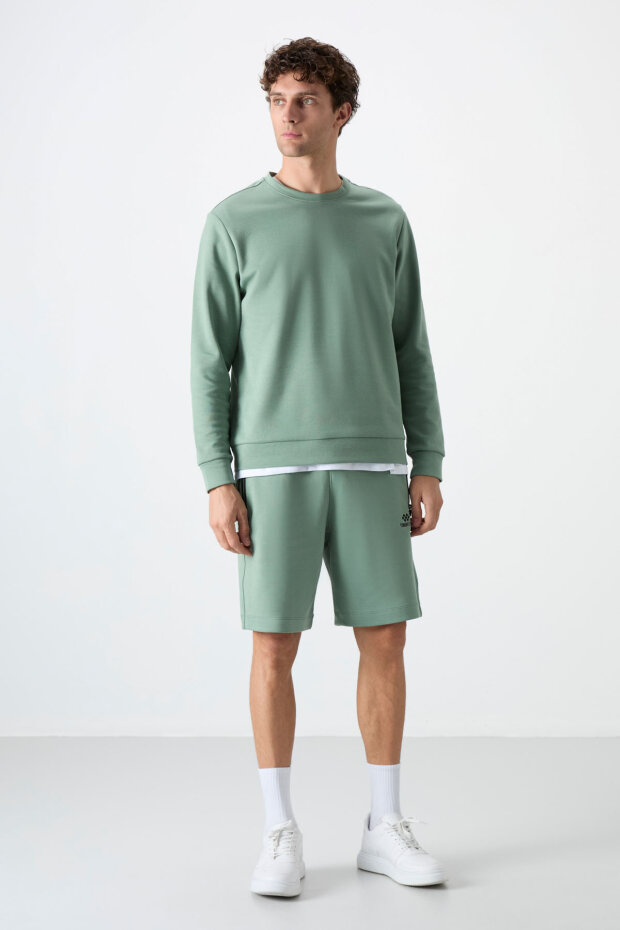 Standart Fit Basic O Yaka 3'lü Paket Siyah-Açık Yeşil-Bej Erkek Sweatshirt - 88053 - 5