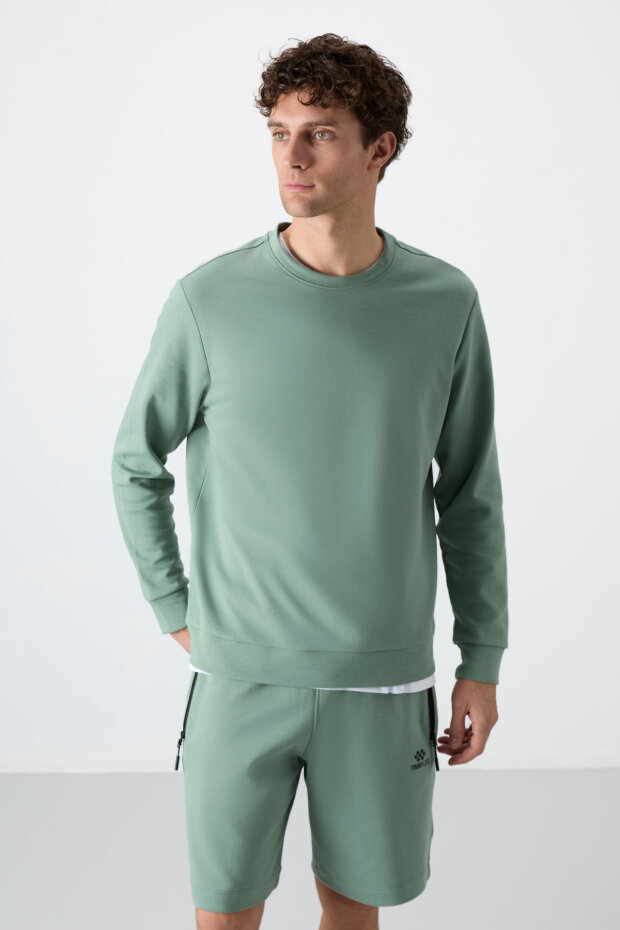 Standart Fit Basic O Yaka 3'lü Paket Siyah-Açık Yeşil-Bej Erkek Sweatshirt - 88053 - 2