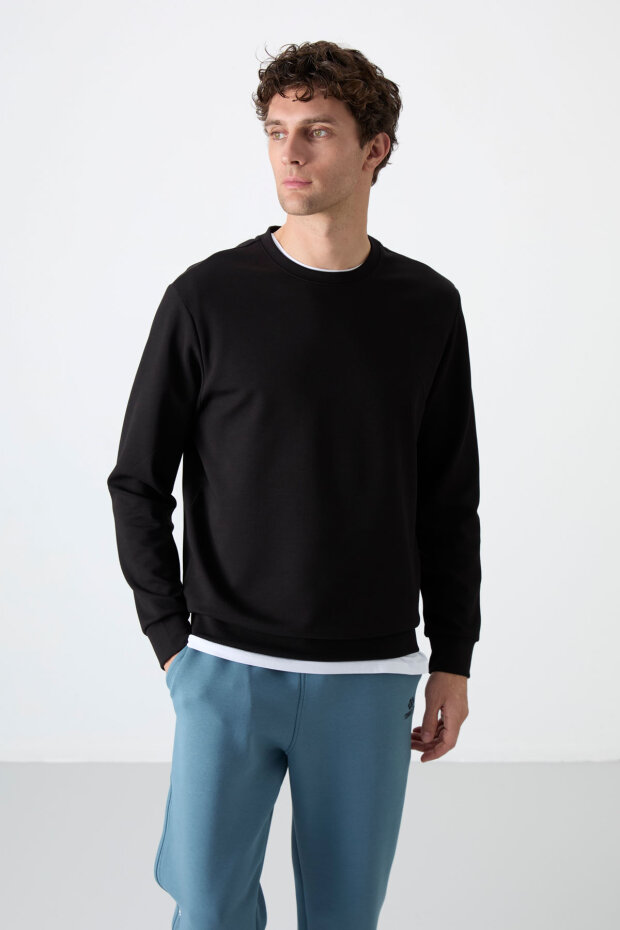 Standart Fit Basic O Yaka 3'lü Paket Siyah-Açık Yeşil-Bej Erkek Sweatshirt - 88053 - 4