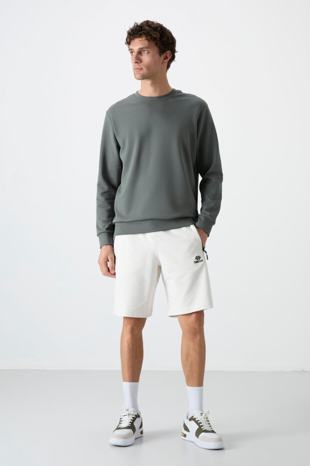 Standart Fit Basic O Yaka 3'lü Paket Siyah-Bej-Çağla Erkek Sweatshirt 88053 - 3
