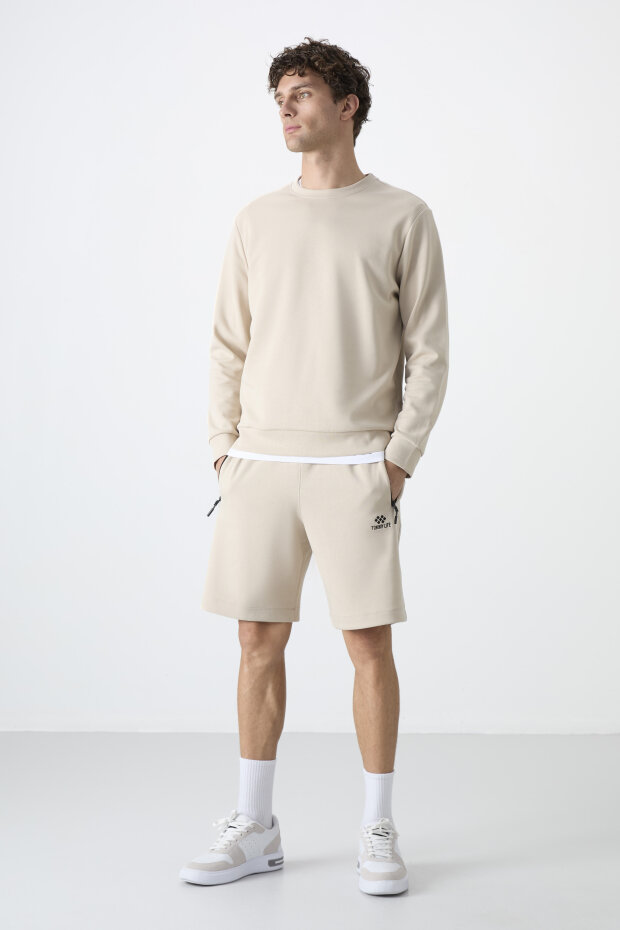 Standart Fit Basic O Yaka 3'lü Paket Siyah-Bej-Çağla Erkek Sweatshirt 88053 - 7
