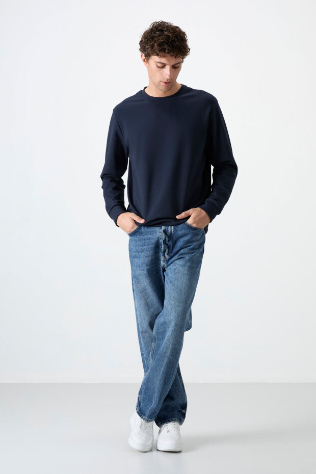 Standart Fit Basic O Yaka 3'lü Paket Siyah-Lacivert-Çağla Erkek Sweatshirt 88053 - 3
