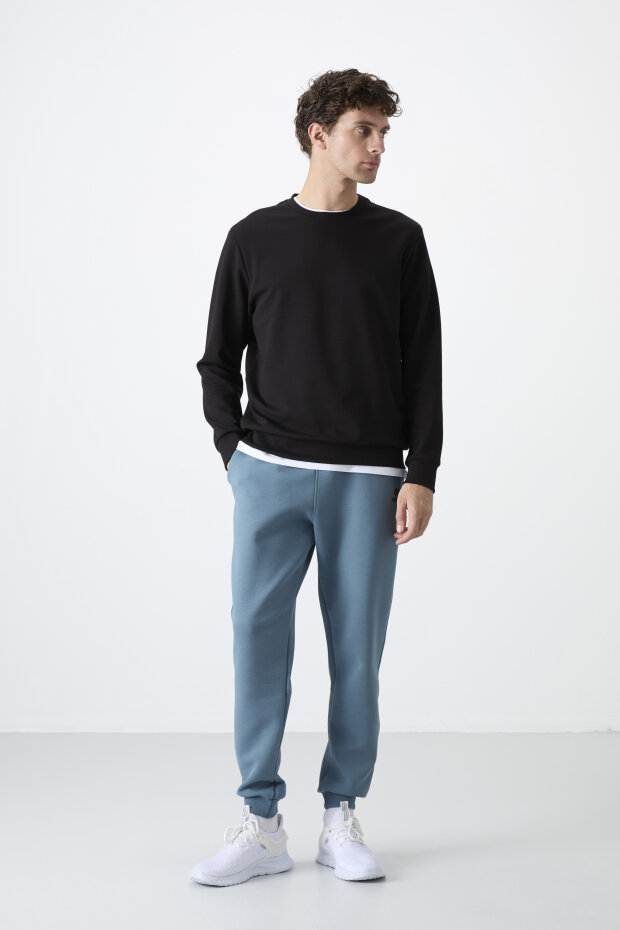 Standart Fit Basic O Yaka 3'lü Paket Siyah-Lacivert-Çağla Erkek Sweatshirt 88053 - 5