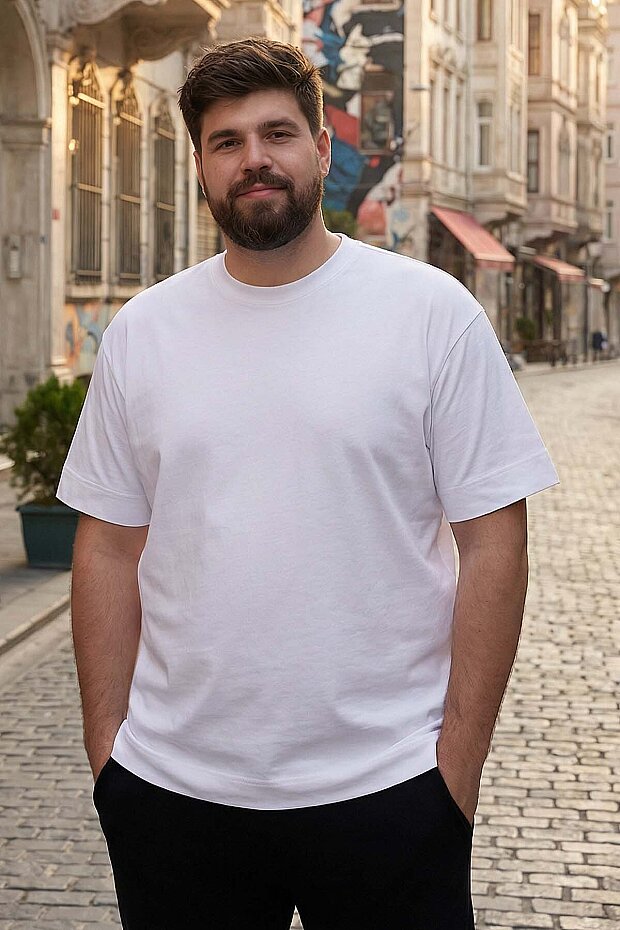 Basic O Yaka Büyük Beden 5'li Paket Beyaz Erkek T-Shirt 88072 - 2