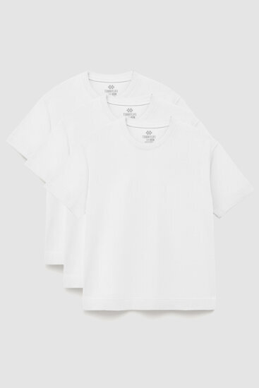 Basic O Yaka Büyük Beden 3'lü Paket Beyaz Erkek T-Shirt 88072 
