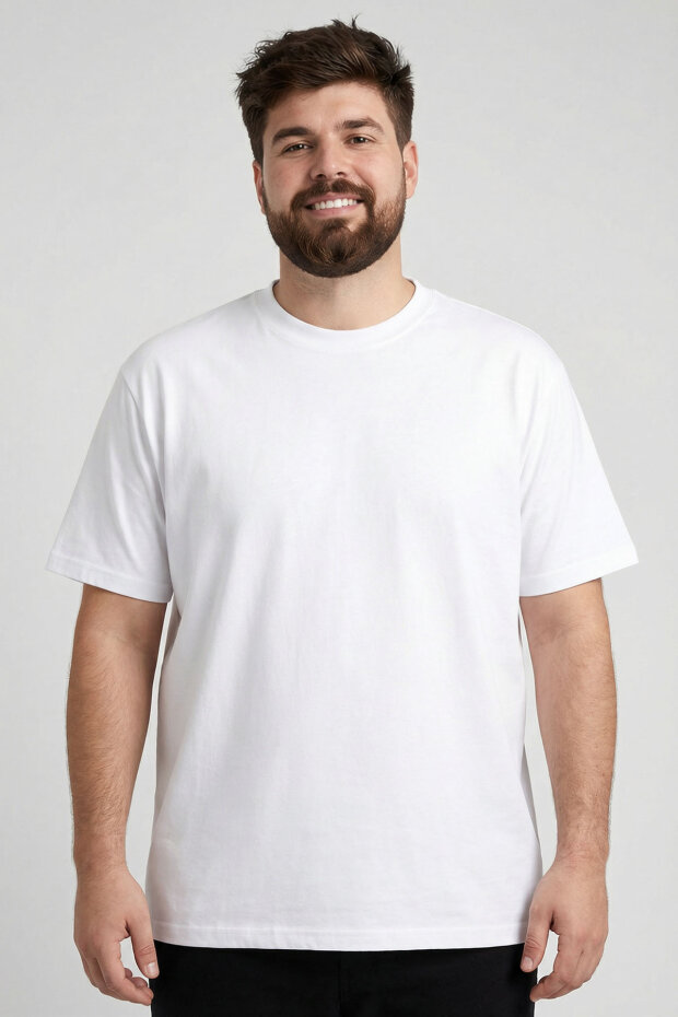 Basic O Yaka Büyük Beden 3'lü Paket Beyaz Erkek T-Shirt 88072 - 3