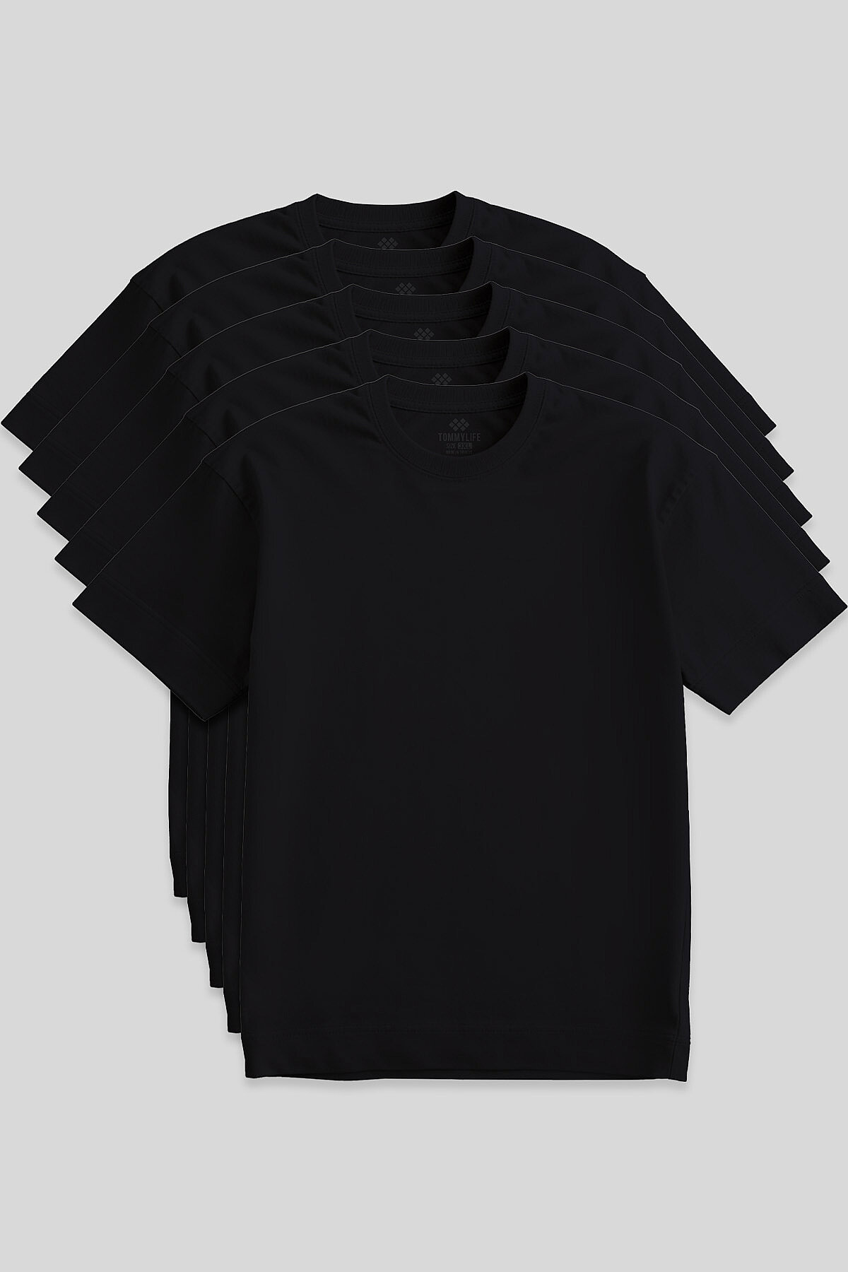 Basic O Yaka Büyük Beden 5'li Paket Siyah Erkek T-Shirt 88072 - TOMMYLIFE