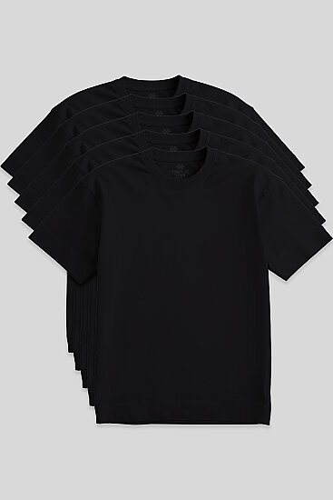 Basic O Yaka Büyük Beden 5'li Paket Siyah Erkek T-Shirt 88072 