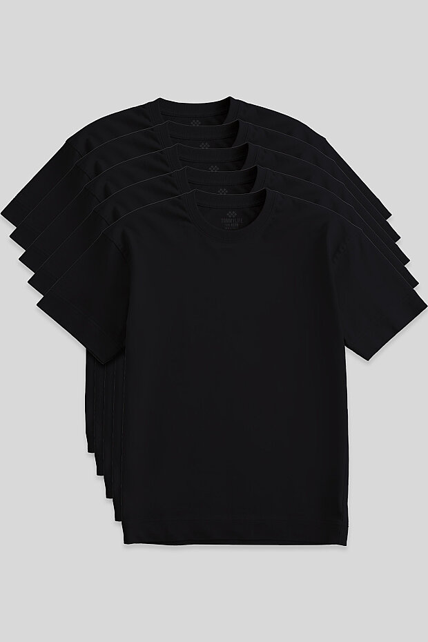 Basic O Yaka Büyük Beden 5'li Paket Siyah Erkek T-Shirt 88072 - 1