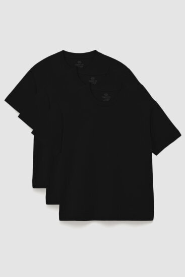 Basic O Yaka Büyük Beden 3'lü Paket Siyah Erkek T-Shirt 88072 