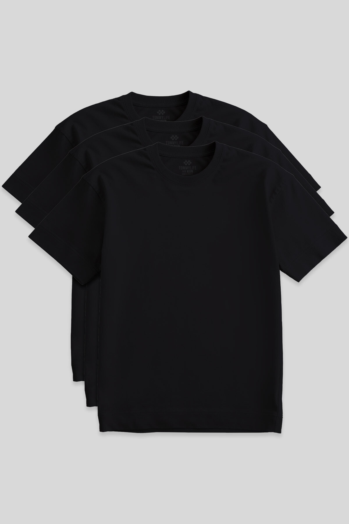 Basic O Yaka Büyük Beden 3'lü Paket Siyah Erkek T-Shirt 88072 - TOMMYLIFE