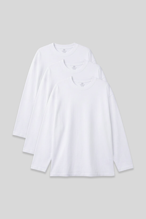 Basic O Yaka Büyük Beden 3'lü Paket Beyaz Erkek T-Shirt - 88107 - 1