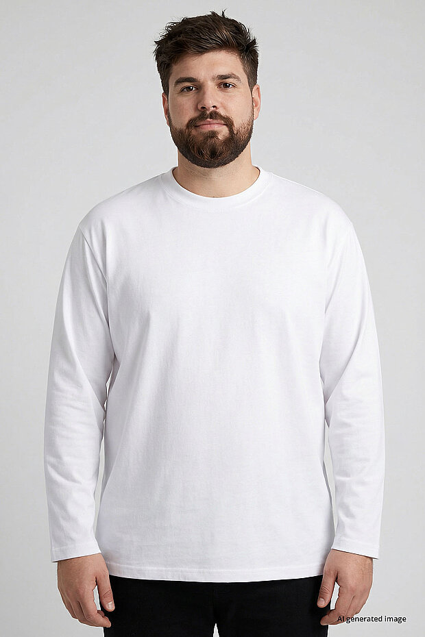 Basic O Yaka Büyük Beden 3'lü Paket Beyaz Erkek T-Shirt - 88107 - 4