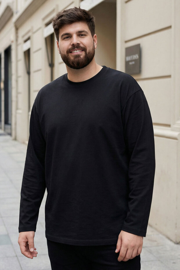 Basic O Yaka Büyük Beden 2'li Paket Siyah - Beyaz Erkek T-Shirt - 88107 - 2