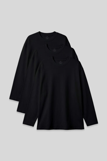 Basic O Yaka Büyük Beden 3'lü Paket Siyah Erkek T-Shirt - 88107 