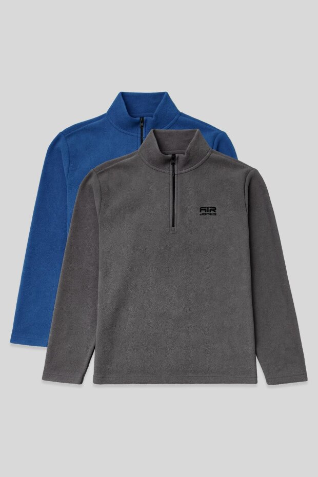 Standart Kalıp Dik Yaka 2'li Paket Koyu Gri-Parlament Erkek Polar Sweatshirt - 88310 - 1