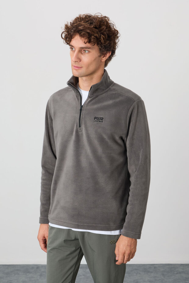 Standart Kalıp Dik Yaka 2'li Paket Koyu Gri-Parlament Erkek Polar Sweatshirt - 88310 - 3