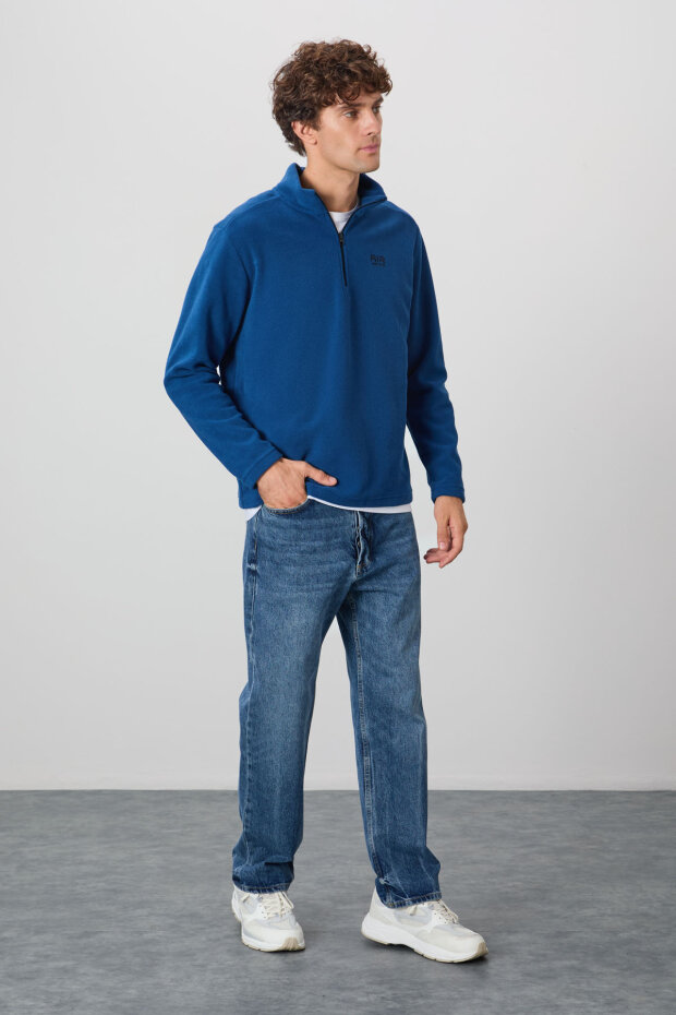 Standart Kalıp Dik Yaka 2'li Paket Koyu Gri-Parlament Erkek Polar Sweatshirt - 88310 - 2