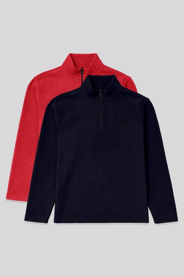 Standart Kalıp Dik Yaka 2'li Paket Lacivert-Fiesta Erkek Polar Sweatshirt - 88310 - 1