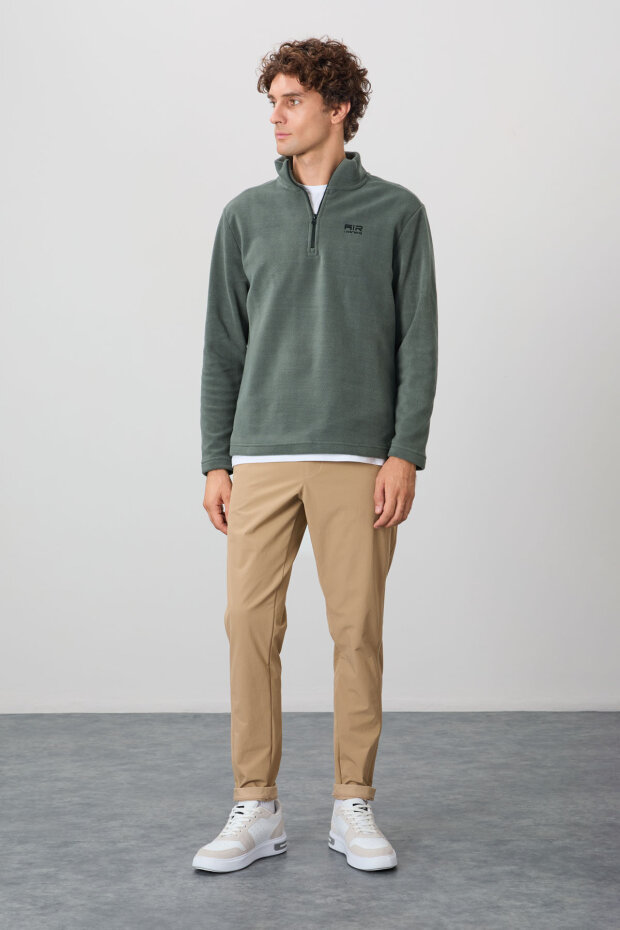 Standart Kalıp Dik Yaka 2'li Paket Siyah-Çağla Erkek Polar Sweatshirt - 88310 - 5