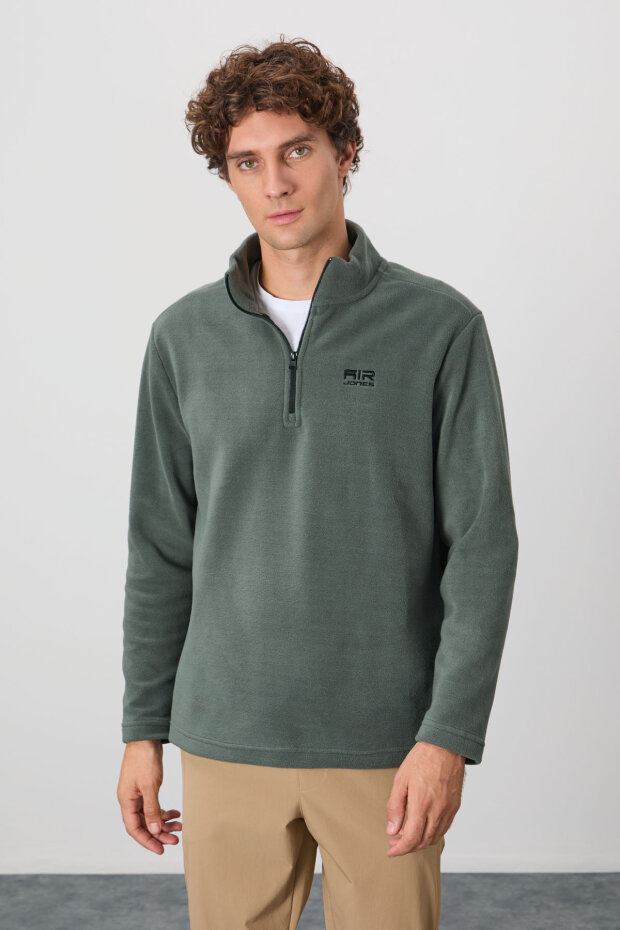 Standart Kalıp Dik Yaka 2'li Paket Siyah-Çağla Erkek Polar Sweatshirt - 88310 - 3