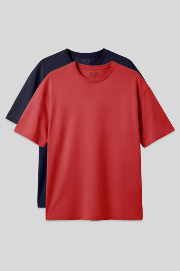 Oversize Fit Basic 2'li Paket Lacivert-Fiesta Erkek T-Shirt - 88353 