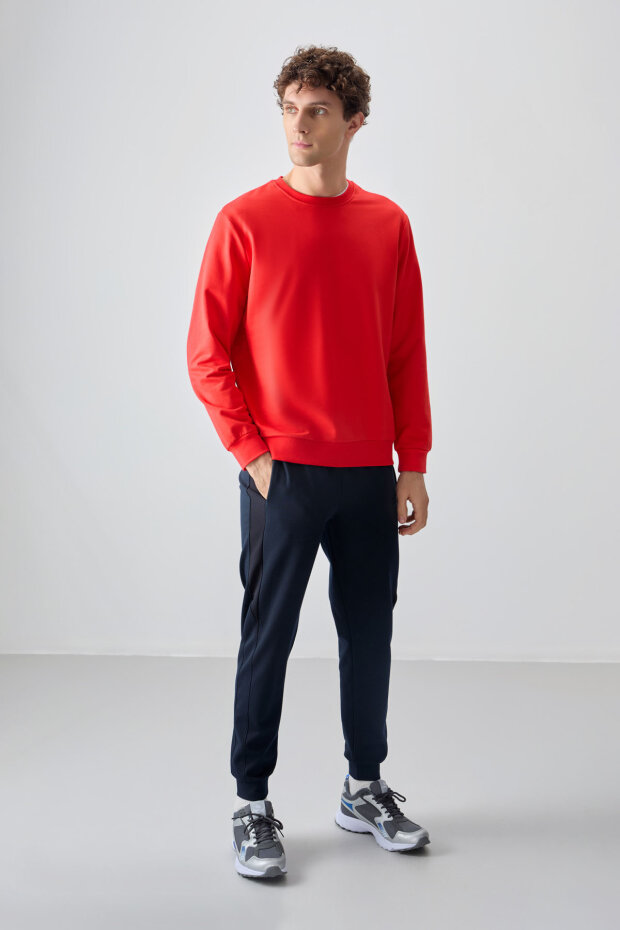 Standart Fit Basic O Yaka 3'lü Paket Siyah-İndigo-Fiesta Erkek Sweatshirt - 88363 - 3