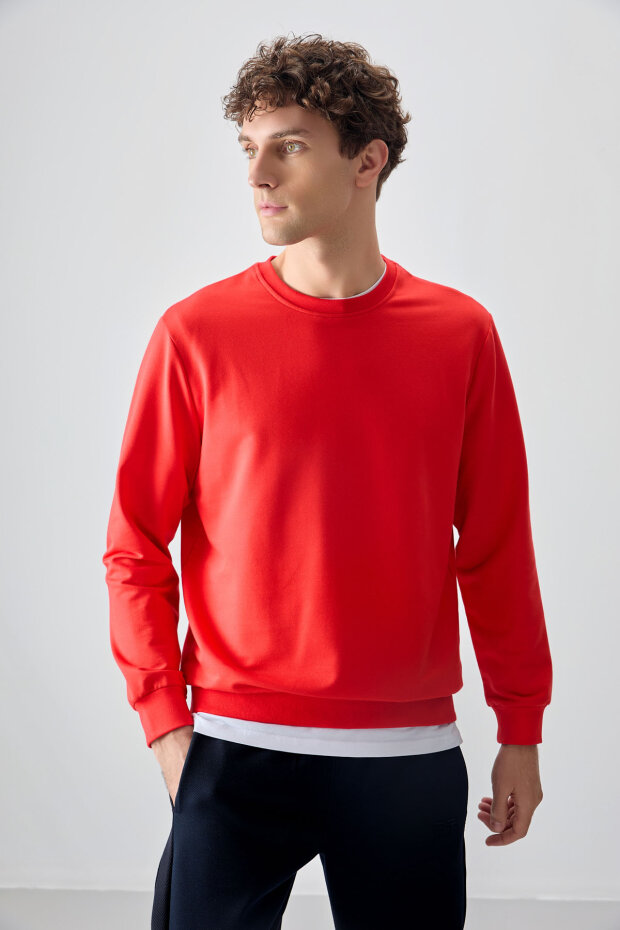 Standart Fit Basic O Yaka 3'lü Paket Siyah-İndigo-Fiesta Erkek Sweatshirt - 88363 - 5
