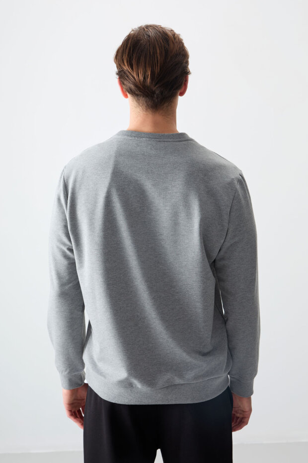 Standart Fit Basic O Yaka 3'lü Paket Siyah-Lacivert-Gri Melanj Erkek Sweatshirt - 88363 - 7